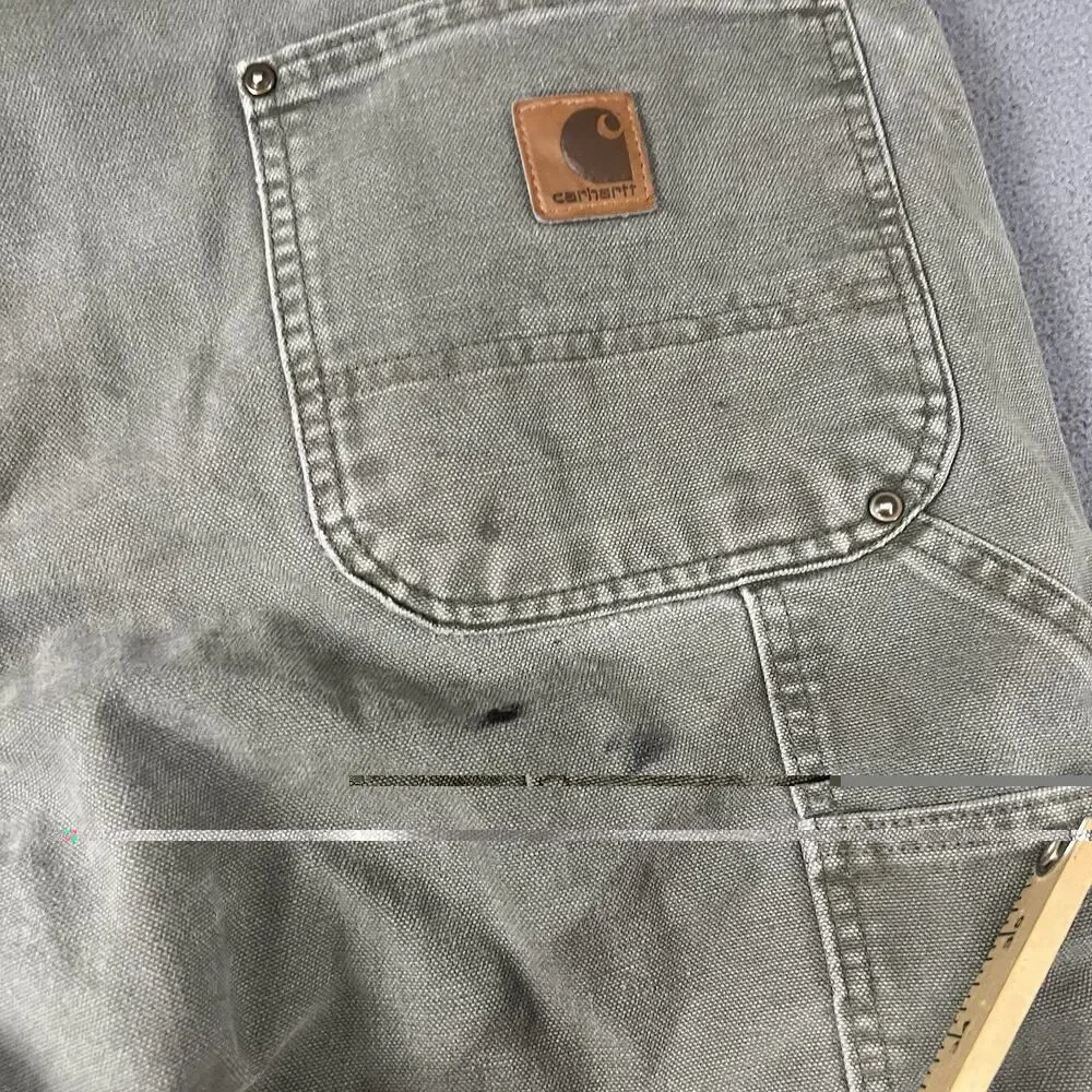 Carhartt Pants Mens Size 38x32 Green Double Knee Canvas Dungaree Workwear